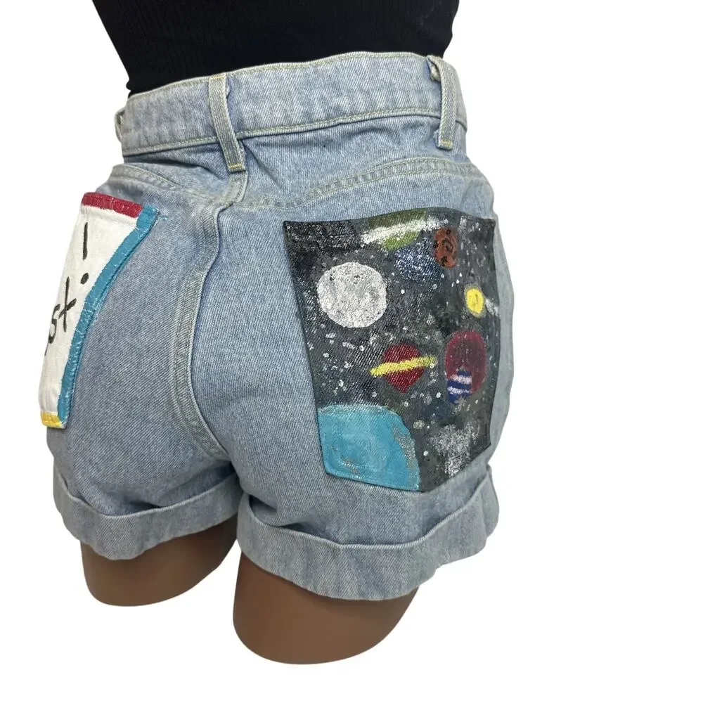 American Apparel Jeans Upcycled Denim Shorts Size 26 High Waist Cuffed USA Artsy